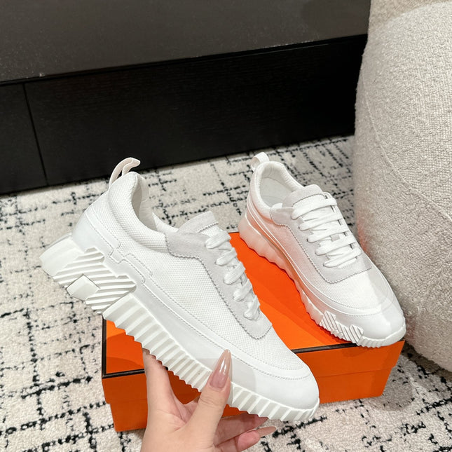 BOUNCING SNEAKER IN WHITE CALFSKIN AND FABRIC