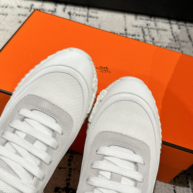 BOUNCING SNEAKER IN WHITE CALFSKIN AND FABRIC