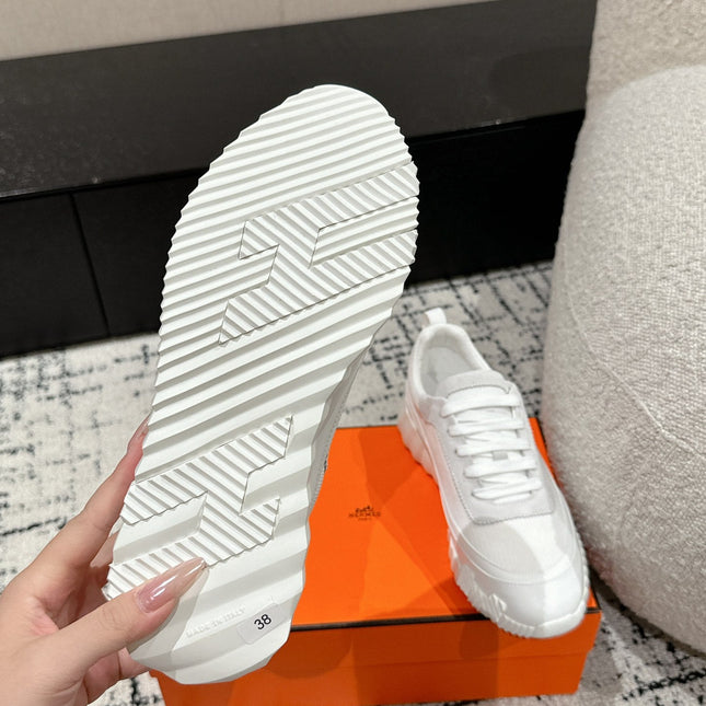 BOUNCING SNEAKER IN WHITE CALFSKIN AND FABRIC