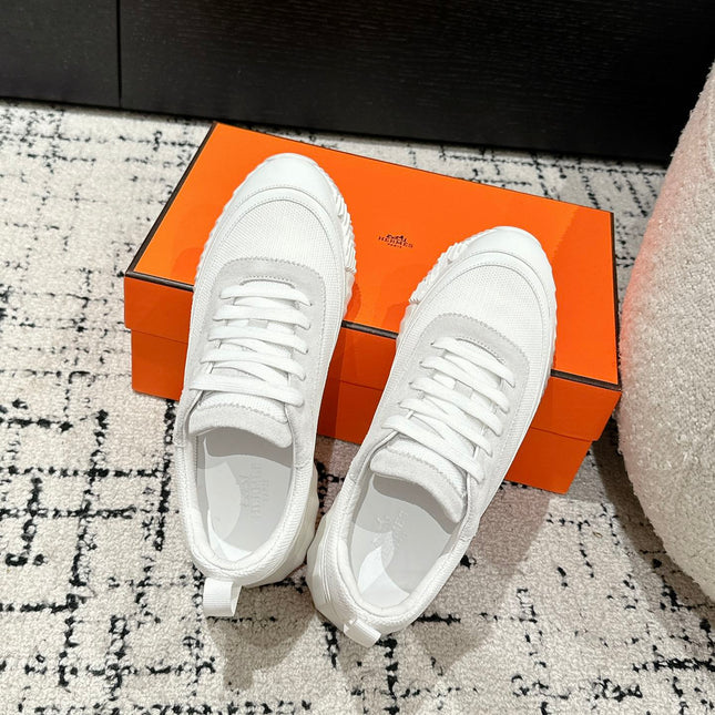 BOUNCING SNEAKER IN WHITE CALFSKIN AND FABRIC