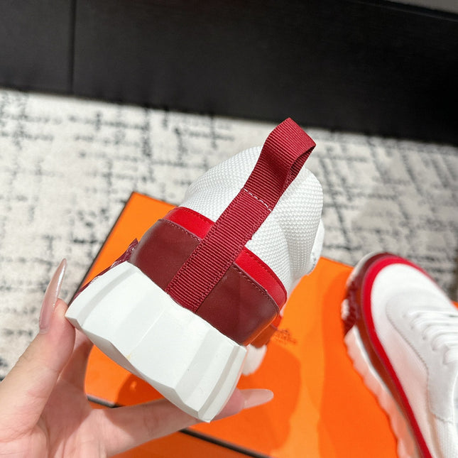 BOUNCING SNEAKER IN WINE RED CALFSKIN AND WHITE FABRIC