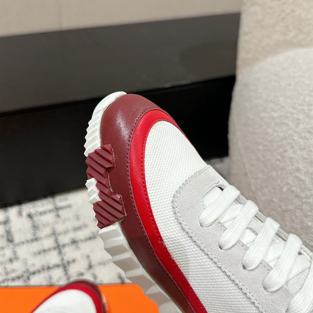 BOUNCING SNEAKER IN WINE RED CALFSKIN AND WHITE FABRIC