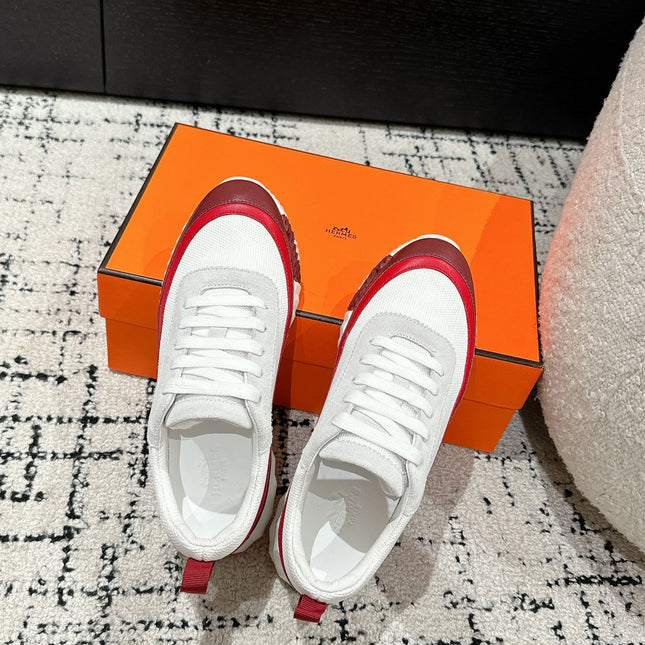 BOUNCING SNEAKER IN WINE RED CALFSKIN AND WHITE FABRIC