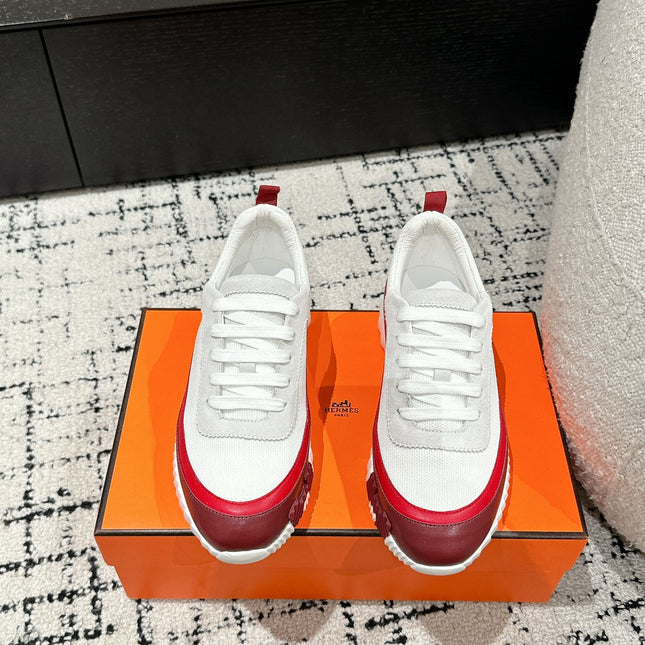 BOUNCING SNEAKER IN WINE RED CALFSKIN AND WHITE FABRIC