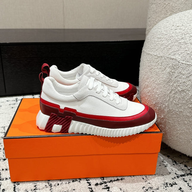 BOUNCING SNEAKER IN WINE RED CALFSKIN AND WHITE FABRIC