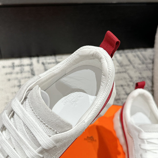 BOUNCING SNEAKER IN WINE RED CALFSKIN AND WHITE FABRIC