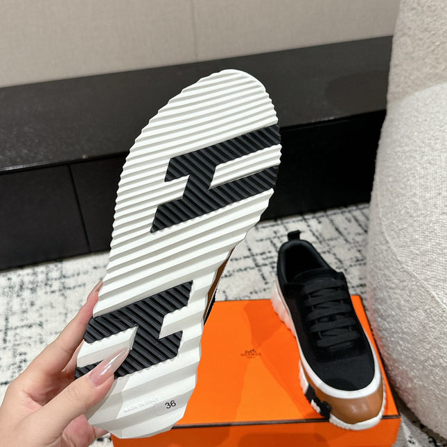 BOUNCING SNEAKER IN BRONZE BROWN CALFSKIN AND BLACK FABRIC