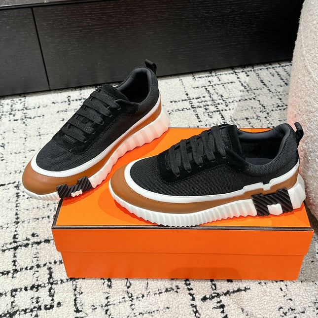 BOUNCING SNEAKER IN BRONZE BROWN CALFSKIN AND BLACK FABRIC