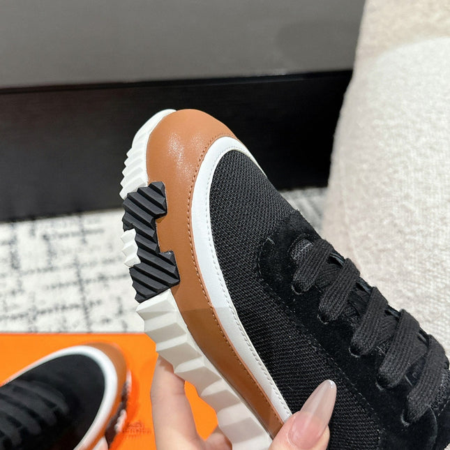 BOUNCING SNEAKER IN BRONZE BROWN CALFSKIN AND BLACK FABRIC