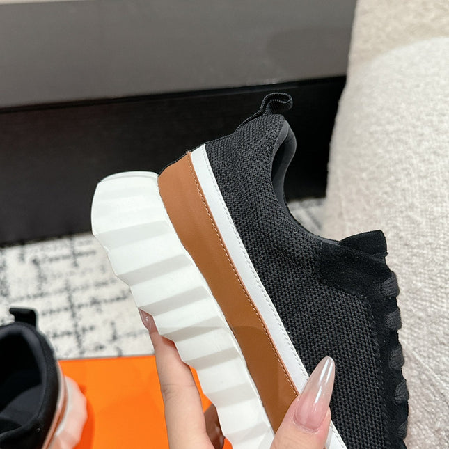 BOUNCING SNEAKER IN BRONZE BROWN CALFSKIN AND BLACK FABRIC