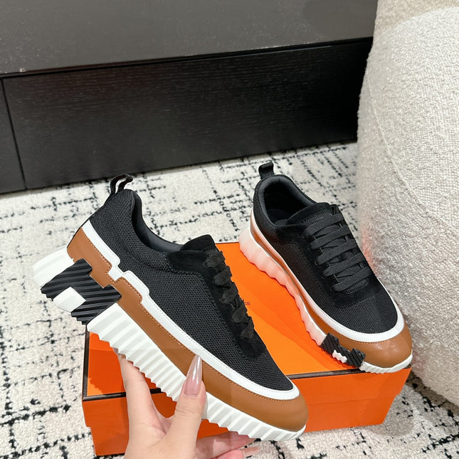 BOUNCING SNEAKER IN BRONZE BROWN CALFSKIN AND BLACK FABRIC