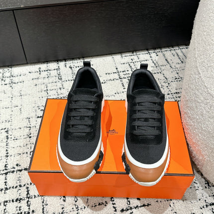 BOUNCING SNEAKER IN BRONZE BROWN CALFSKIN AND BLACK FABRIC