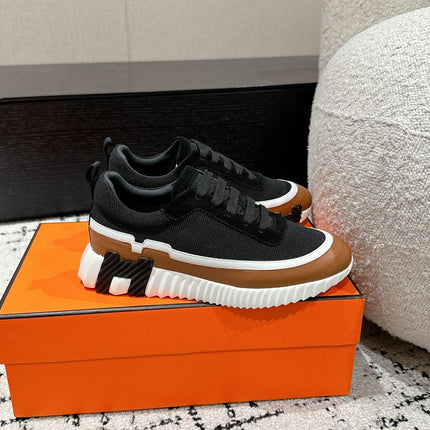 BOUNCING SNEAKER IN BRONZE BROWN CALFSKIN AND BLACK FABRIC