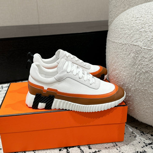 BOUNCING SNEAKER IN BRONZE BROWN CALFSKIN AND WHITE FABRIC