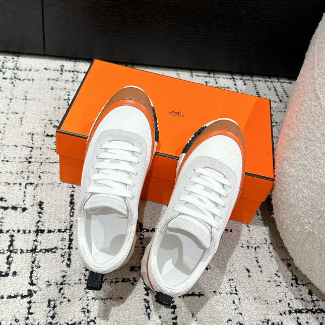 BOUNCING SNEAKER IN BRONZE BROWN CALFSKIN AND WHITE FABRIC