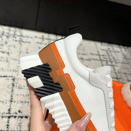 BOUNCING SNEAKER IN BRONZE BROWN CALFSKIN AND WHITE FABRIC