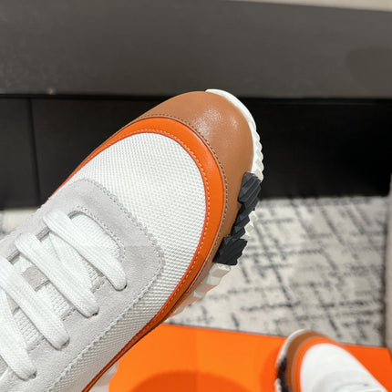 BOUNCING SNEAKER IN BRONZE BROWN CALFSKIN AND WHITE FABRIC