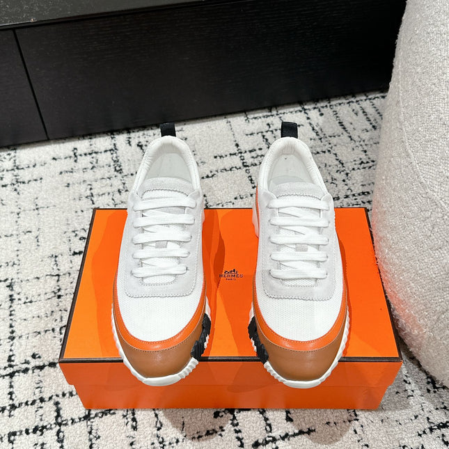 BOUNCING SNEAKER IN BRONZE BROWN CALFSKIN AND WHITE FABRIC