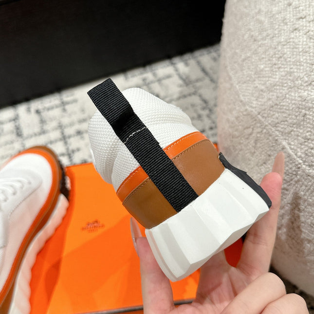 BOUNCING SNEAKER IN BRONZE BROWN CALFSKIN AND WHITE FABRIC