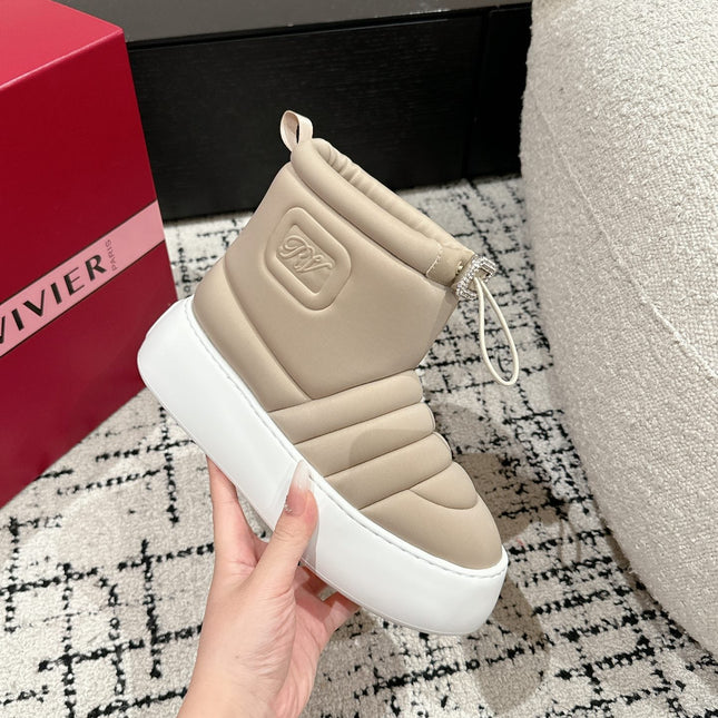 VIV' UP ANKLE BOOTS IN BEIGE TECHNICAL FABRIC FLEECE LINING