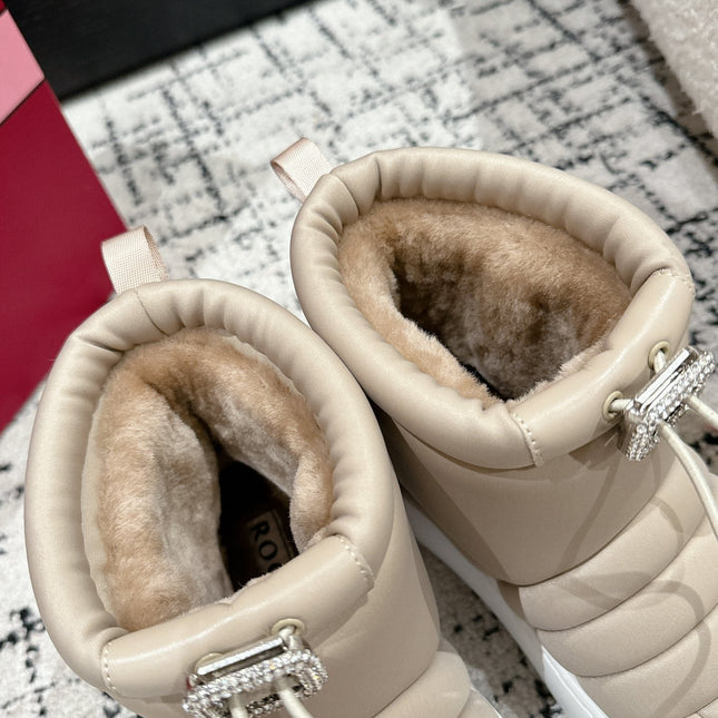 VIV' UP ANKLE BOOTS IN BEIGE TECHNICAL FABRIC FLEECE LINING