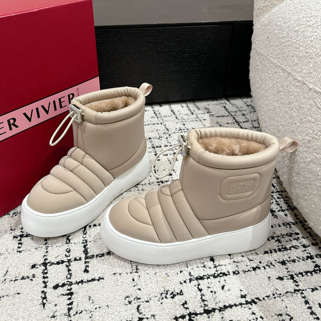 VIV' UP ANKLE BOOTS IN BEIGE TECHNICAL FABRIC FLEECE LINING