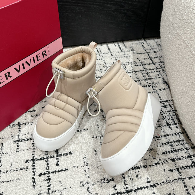 VIV' UP ANKLE BOOTS IN BEIGE TECHNICAL FABRIC FLEECE LINING