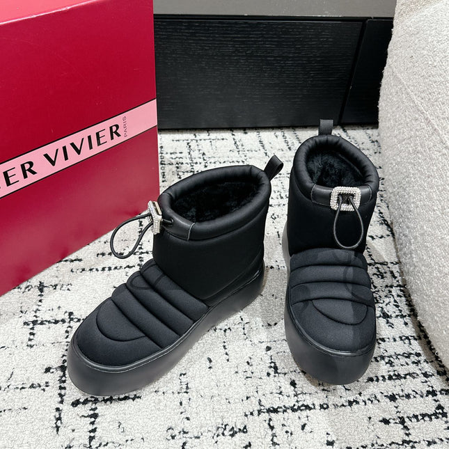 VIV' UP ANKLE BOOTS IN BLACK TECHNICAL FABRIC FLEECE LINING