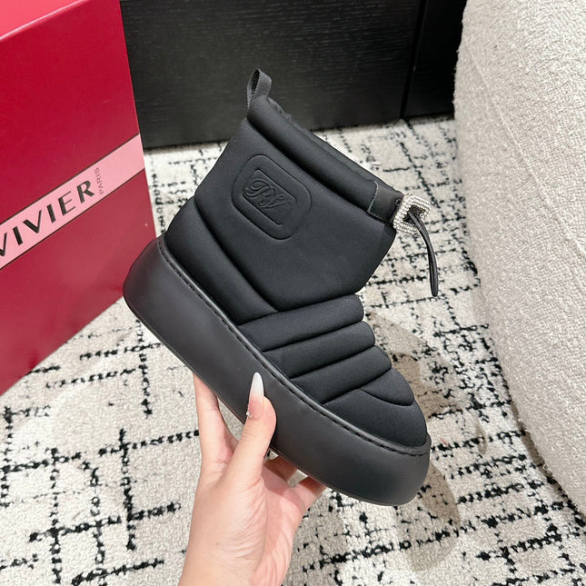 VIV' UP ANKLE BOOTS IN BLACK TECHNICAL FABRIC FLEECE LINING