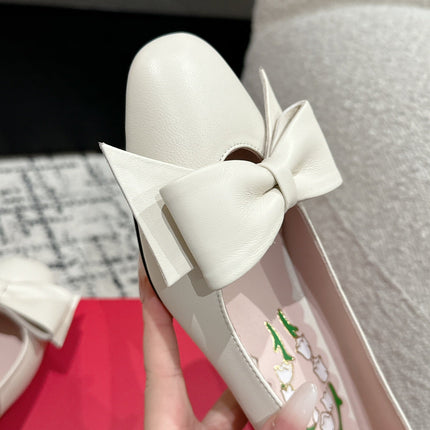 VLTN HIGH HEEL 25S 40 MM IN CREAM WHITE CALFSKIN WITH BOW