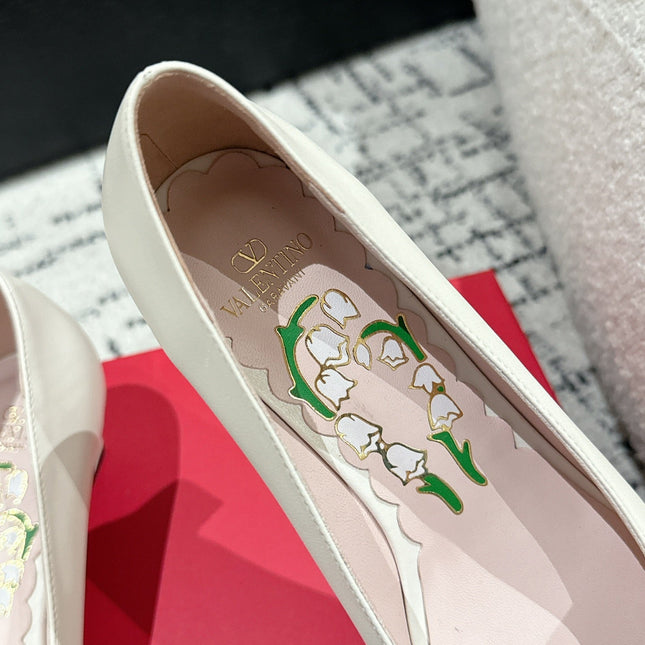 VLTN HIGH HEEL 25S 40 MM IN CREAM WHITE CALFSKIN WITH BOW