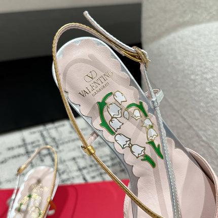 VLTN HIGH HEEL 25S 40 MM IN LIGHT PINK FABRIC MIX SILVER CALFSKIN WITH BOW