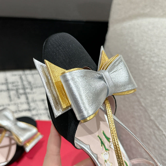 VLTN HIGH HEEL 25S 40 MM IN BLACK FABRIC MIX SILVER CALFSKIN WITH BOW