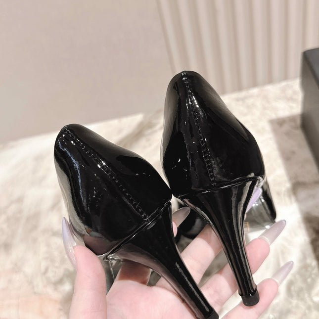 CC HIGH HEEL PUMPS 25S IN BLACK LAMBSKIN WITH BOW ATTACHED