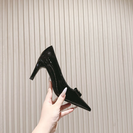 CC HIGH HEEL PUMPS 25S IN BLACK LAMBSKIN WITH BOW ATTACHED