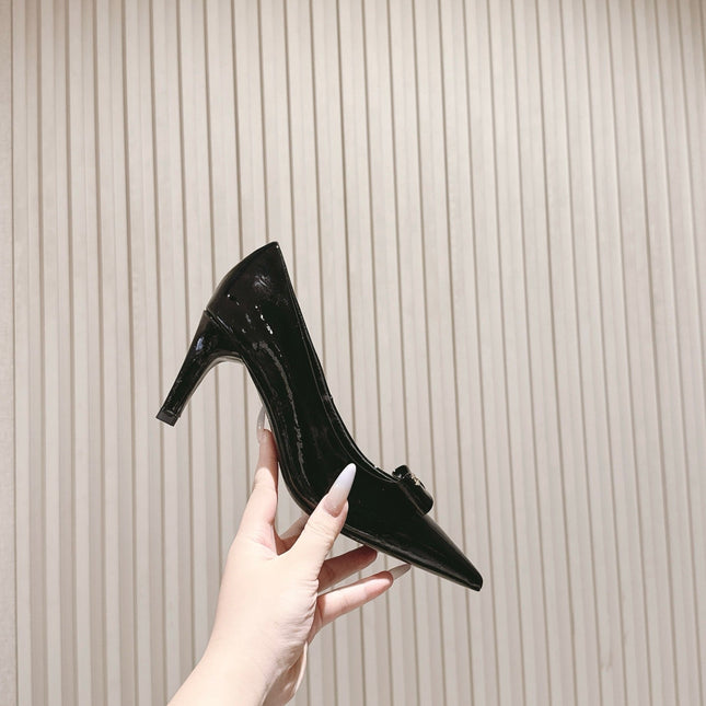 CC HIGH HEEL PUMPS 25S IN BLACK LAMBSKIN WITH BOW ATTACHED