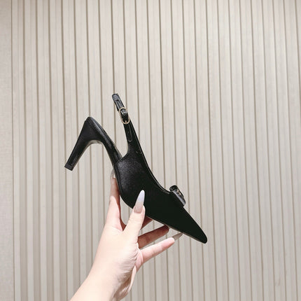 CC HIGH SLINGBACK IN BLACK SATIN WITH BOW ATTACHED