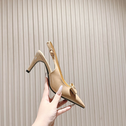 CC HIGH SLINGBACK IN BEIGE LAMBSKIN WITH BOW ATTACHED