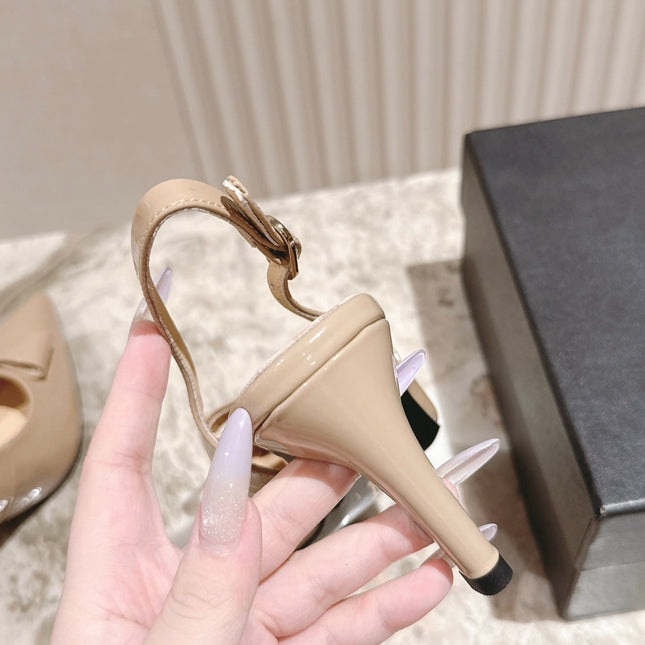 CC HIGH SLINGBACK IN BEIGE LAMBSKIN WITH BOW ATTACHED