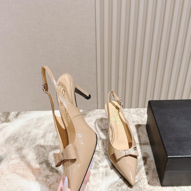 CC HIGH SLINGBACK IN BEIGE LAMBSKIN WITH BOW ATTACHED