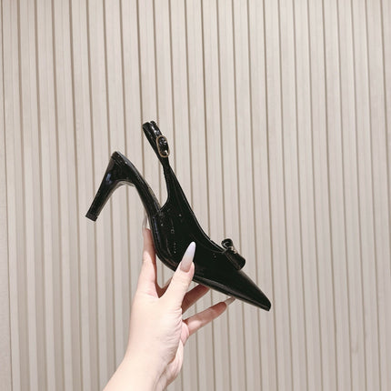 CC HIGH SLINGBACK IN BLACK LAMBSKIN WITH BOW ATTACHED