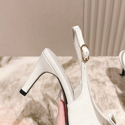 CC HIGH SLINGBACK IN CREAM WHITE LAMBSKIN WITH BOW ATTACHED
