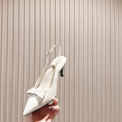CC HIGH SLINGBACK IN CREAM WHITE LAMBSKIN WITH BOW ATTACHED