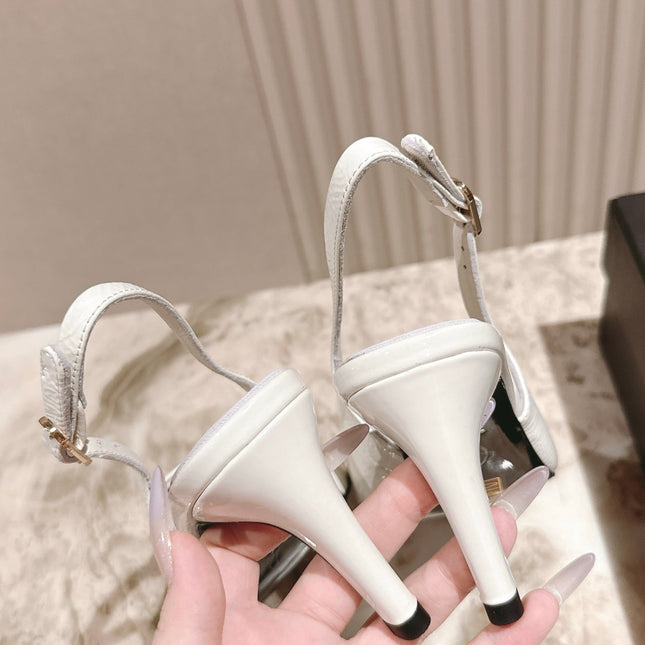 CC HIGH SLINGBACK IN CREAM WHITE LAMBSKIN WITH BOW ATTACHED