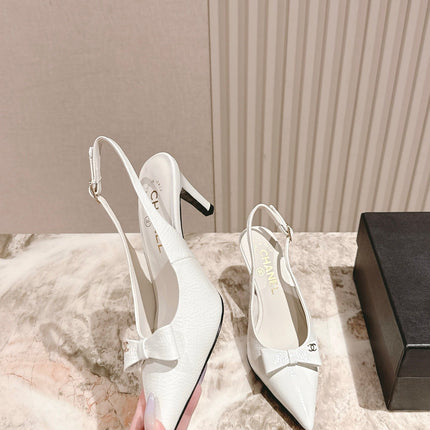 CC HIGH SLINGBACK IN CREAM WHITE LAMBSKIN WITH BOW ATTACHED