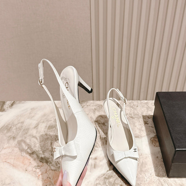 CC HIGH SLINGBACK IN CREAM WHITE LAMBSKIN WITH BOW ATTACHED