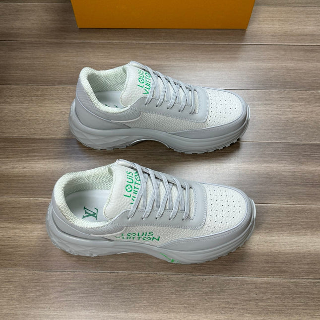 LV SPORT SNEAKER IN WHITE MIX GREY CALFSKIN WITH GREEN LOGO