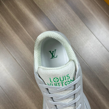 LV SPORT SNEAKER IN WHITE MIX GREY CALFSKIN WITH GREEN LOGO