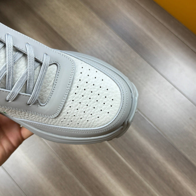LV SPORT SNEAKER IN WHITE MIX GREY CALFSKIN WITH GREEN LOGO