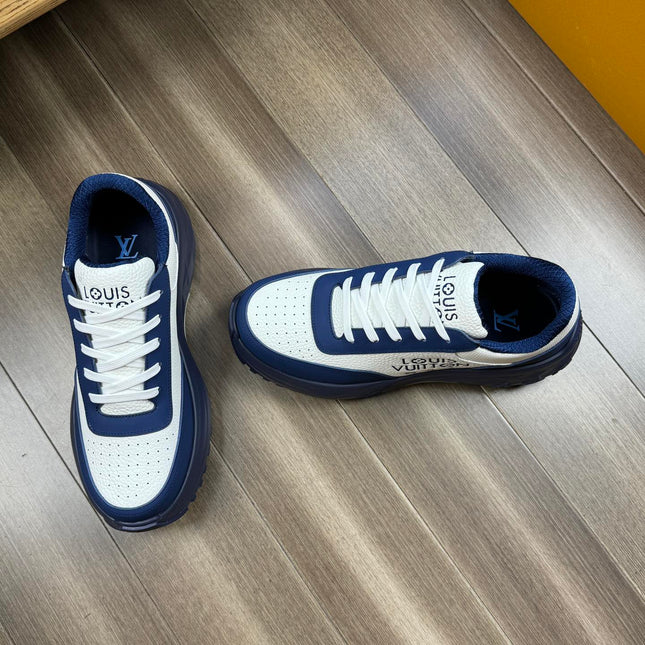 LV SPORT SNEAKER IN WHITE MIX NAVY BLUE CALFSKIN WITH LOGO